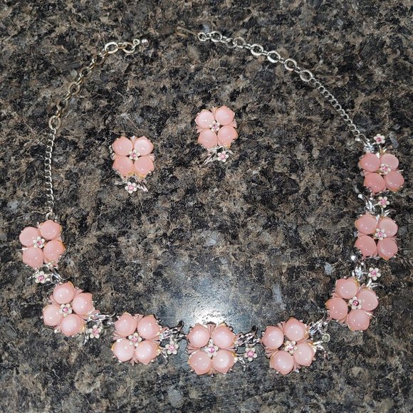 Jewelry Vintage Pink Costume Jewelry Set Necklace Earrings Poshmark
